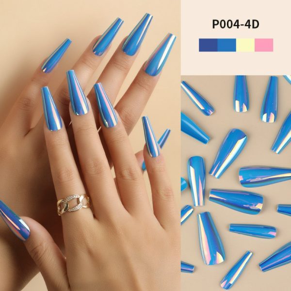 Magic mirror aurora laser long T nail flash wear nail nail nail piece long wear nail medium length T nail fake nail piece finished nail piece