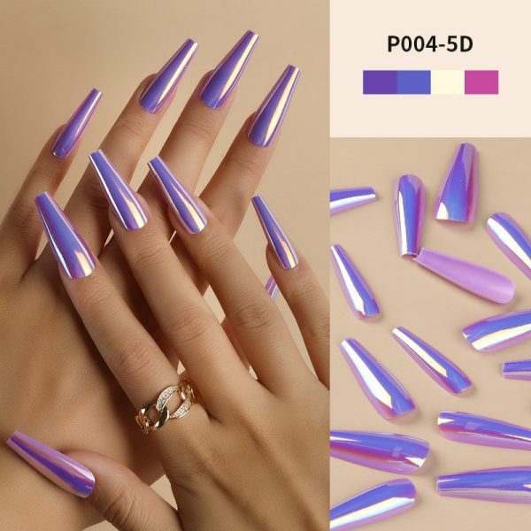 Magic mirror aurora laser long T nail flash wear nail nail nail piece long wear nail medium length T nail fake nail piece finished nail piece