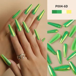 Magic mirror aurora laser long T nail flash wear nail nail nail piece long wear nail medium length T nail fake nail piece finished nail piece