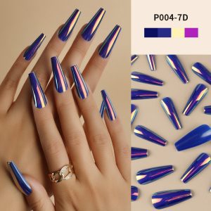 Magic mirror aurora laser long T nail flash wear nail nail nail piece long wear nail medium length T nail fake nail piece finished nail piece