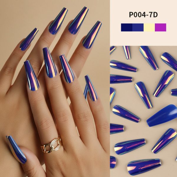 Magic mirror aurora laser long T nail flash wear nail nail nail piece long wear nail medium length T nail fake nail piece finished nail piece