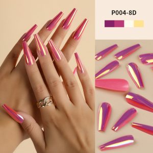Magic mirror aurora laser long T nail flash wear nail nail nail piece long wear nail medium length T nail fake nail piece finished nail piece