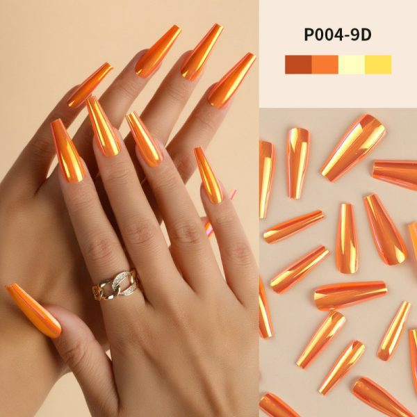 Magic mirror aurora laser long T nail flash wear nail nail nail piece long wear nail medium length T nail fake nail piece finished nail piece