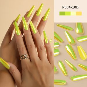 Magic mirror aurora laser long T nail flash wear nail nail nail piece long wear nail medium length T nail fake nail piece finished nail piece