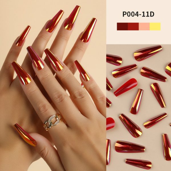 Magic mirror aurora laser long T nail flash wear nail nail nail piece long wear nail medium length T nail fake nail piece finished nail piece