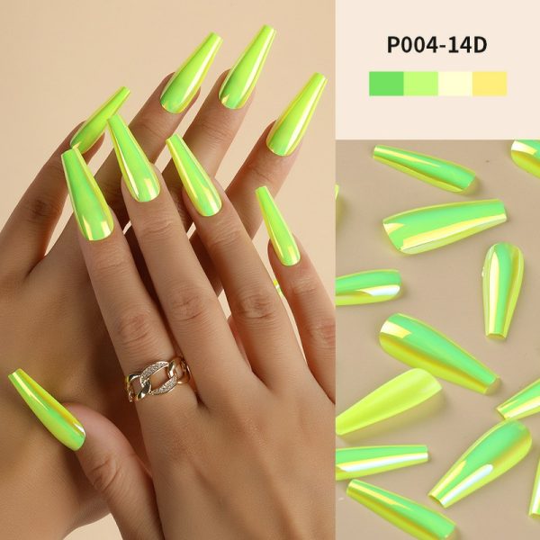 Magic mirror aurora laser long T nail flash wear nail nail nail piece long wear nail medium length T nail fake nail piece finished nail piece