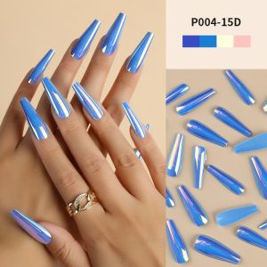 Magic mirror aurora laser long T nail flash wear nail nail nail piece long wear nail medium length T nail fake nail piece finished nail piece