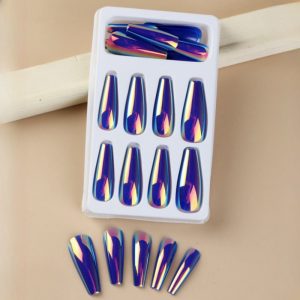 Magic mirror aurora laser long T nail flash wear nail nail nail piece long wear nail medium length T nail fake nail piece finished nail piece