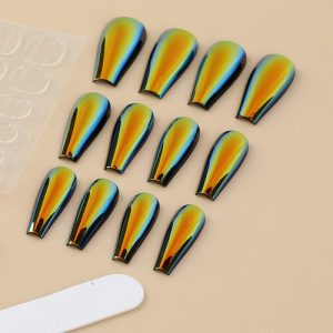 Magic mirror aurora laser long T nail flash wear nail nail nail piece long wear nail medium length T nail fake nail piece finished nail piece