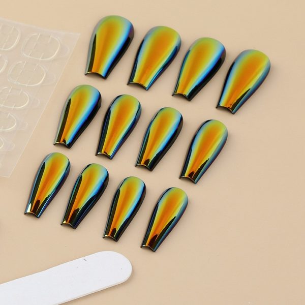 Magic mirror aurora laser long T nail flash wear nail nail nail piece long wear nail medium length T nail fake nail piece finished nail piece