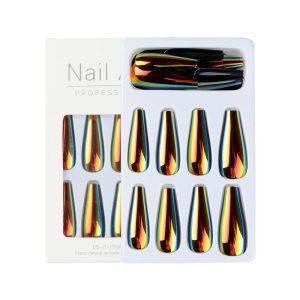 Magic mirror aurora laser long T nail flash wear nail nail nail piece long wear nail medium length T nail fake nail piece finished nail piece