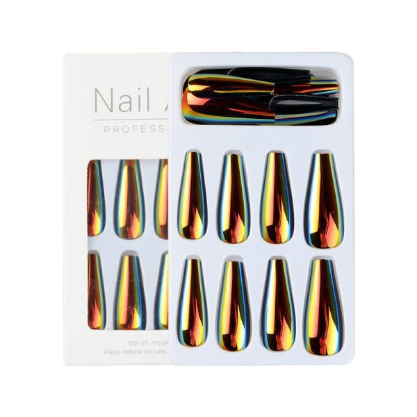 Magic mirror aurora laser long T nail flash wear nail nail nail piece long wear nail medium length T nail fake nail piece finished nail piece