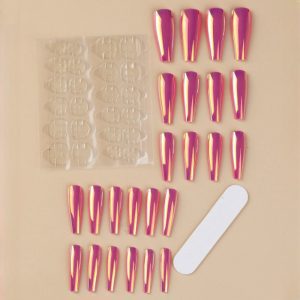 Magic mirror aurora laser long T nail flash wear nail nail nail piece long wear nail medium length T nail fake nail piece finished nail piece