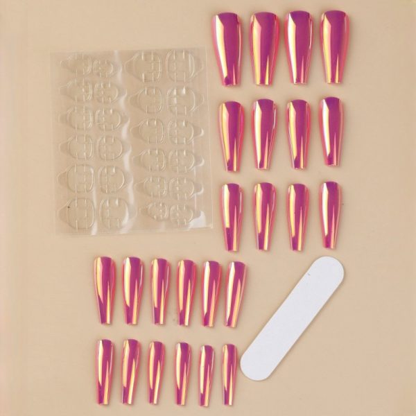 Magic mirror aurora laser long T nail flash wear nail nail nail piece long wear nail medium length T nail fake nail piece finished nail piece