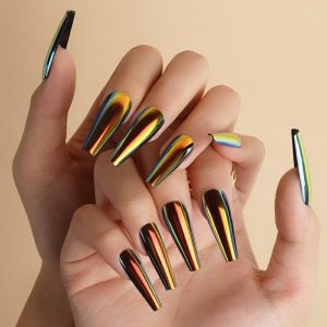 Magic mirror aurora laser long T nail flash wear nail nail nail piece long wear nail medium length T nail fake nail piece finished nail piece