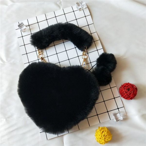 Fashion plush heart-shaped handbag for women, can be worn cross-body or in hand, peach heart coin purse