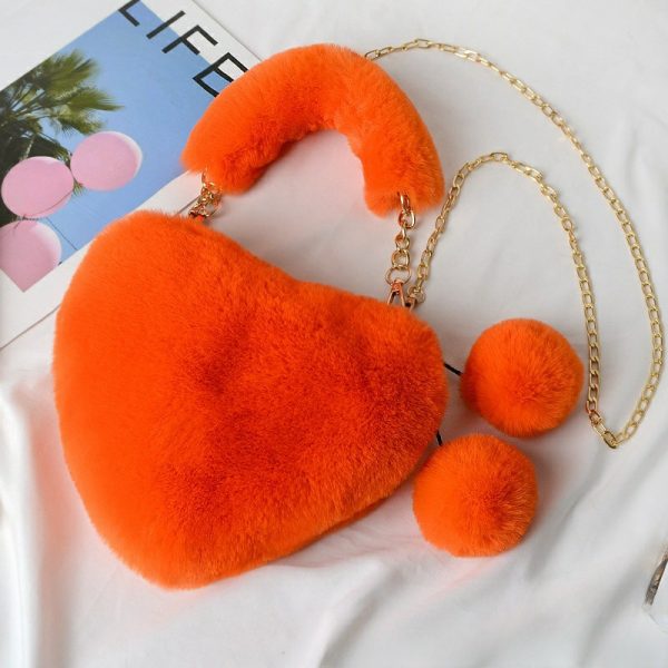 Fashion plush heart-shaped handbag for women, can be worn cross-body or in hand, peach heart coin purse
