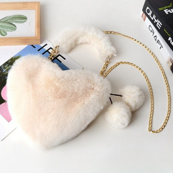 Fashion plush heart-shaped handbag for women, can be worn cross-body or in hand, peach heart coin purse