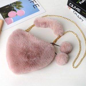 Fashion plush heart-shaped handbag for women, can be worn cross-body or in hand, peach heart coin purse