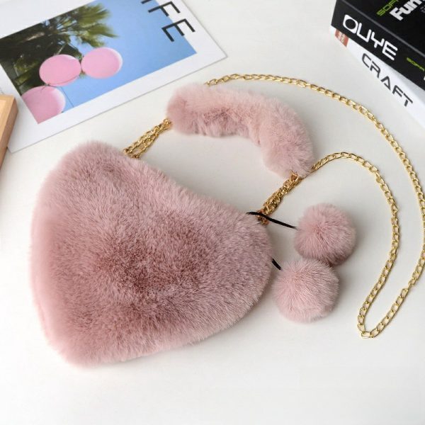Fashion plush heart-shaped handbag for women, can be worn cross-body or in hand, peach heart coin purse