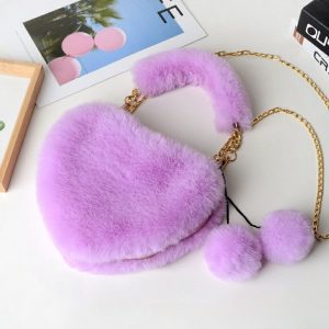 Fashion plush heart-shaped handbag for women, can be worn cross-body or in hand, peach heart coin purse