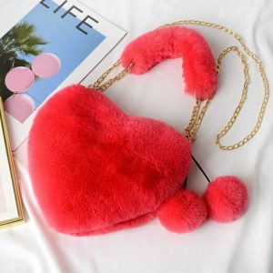 Fashion plush heart-shaped handbag for women, can be worn cross-body or in hand, peach heart coin purse