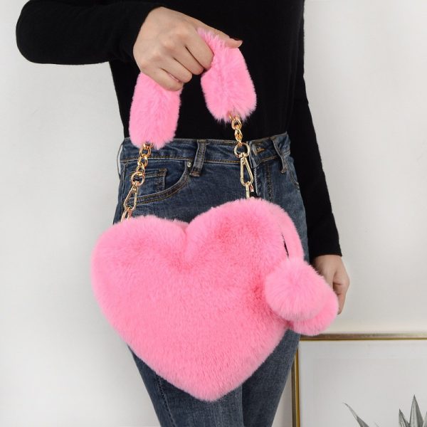 Fashion plush heart-shaped handbag for women, can be worn cross-body or in hand, peach heart coin purse