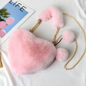 Fashion plush heart-shaped handbag for women, can be worn cross-body or in hand, peach heart coin purse