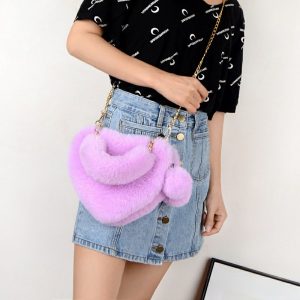 Fashion plush heart-shaped handbag for women, can be worn cross-body or in hand, peach heart coin purse