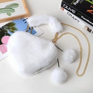 Fashion plush heart-shaped handbag for women, can be worn cross-body or in hand, peach heart coin purse