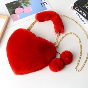 Fashion plush heart-shaped handbag for women, can be worn cross-body or in hand, peach heart coin purse