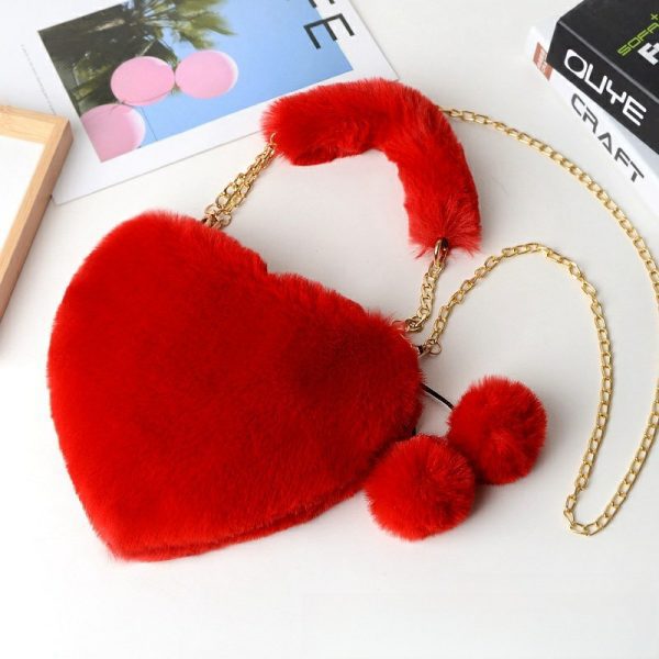 Fashion plush heart-shaped handbag for women, can be worn cross-body or in hand, peach heart coin purse