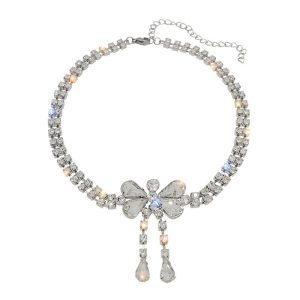 Butterfly necklace earrings artificial crystal diamond bow necklace short tassel earrings high-end collar accessories