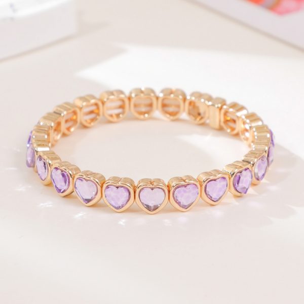 Love alloy diamond bracelet colorful heart-shaped bracelet ladies elastic bracelet fashion jewelry a variety of colors optional
