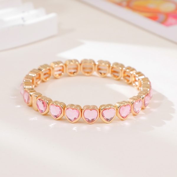 Love alloy diamond bracelet colorful heart-shaped bracelet ladies elastic bracelet fashion jewelry a variety of colors optional