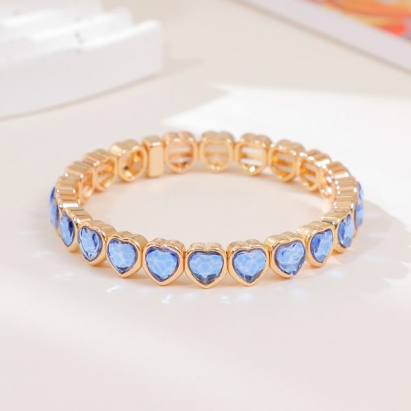 Love alloy diamond bracelet colorful heart-shaped bracelet ladies elastic bracelet fashion jewelry a variety of colors optional