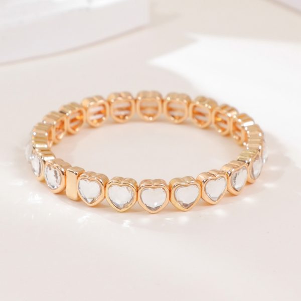 Love alloy diamond bracelet colorful heart-shaped bracelet ladies elastic bracelet fashion jewelry a variety of colors optional