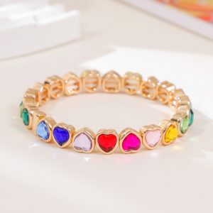 Love alloy diamond bracelet colorful heart-shaped bracelet ladies elastic bracelet fashion jewelry a variety of colors optional