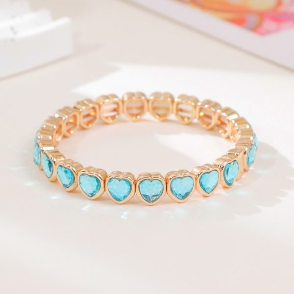 Love alloy diamond bracelet colorful heart-shaped bracelet ladies elastic bracelet fashion jewelry a variety of colors optional
