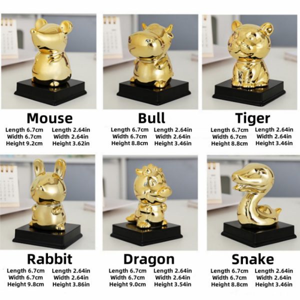 Golden zodiac fortune-attracting small ornaments handmade clay ceramic ornaments mouse bull tiger rabbit dragon snake horse sheep monkey rooster dog pig clay ceramic crafts symbol of wealth and good luck