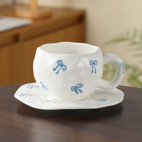 Handmade creative ceramic cup and saucer set Irregular hand-painted love cute mug flower water cup capacity 300ml high temperature firing 34 patterns can be chosen for coffee, tea, cocoa, a variety of hot and cold drinks Free cat claw spoon and cat claw colander