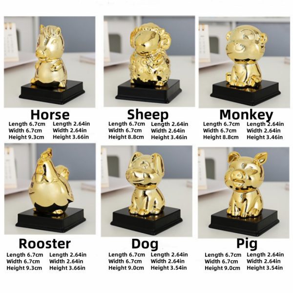 Golden zodiac fortune-attracting small ornaments handmade clay ceramic ornaments mouse bull tiger rabbit dragon snake horse sheep monkey rooster dog pig clay ceramic crafts symbol of wealth and good luck