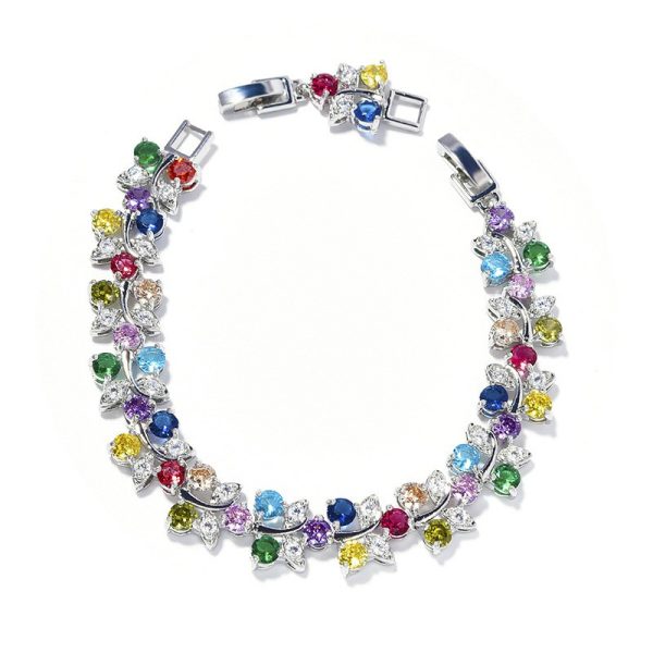 Rainbow flower bracelet colored zircon flower hand jewelry for girls niche versatile can choose a variety of colors with extension buckle