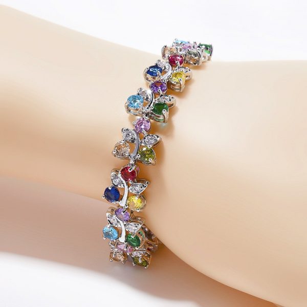 Rainbow flower bracelet colored zircon flower hand jewelry for girls niche versatile can choose a variety of colors with extension buckle