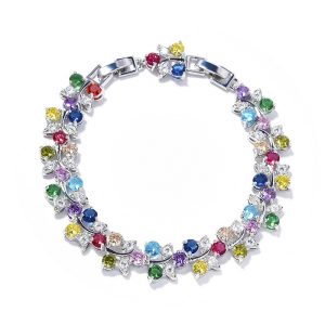 Rainbow flower bracelet colored zircon flower hand jewelry for girls niche versatile can choose a variety of colors with extension buckle