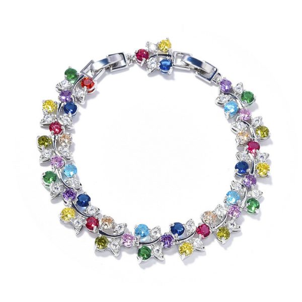 Rainbow flower bracelet colored zircon flower hand jewelry for girls niche versatile can choose a variety of colors with extension buckle